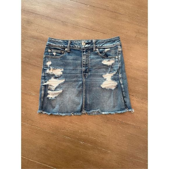 American Eagle Outfitters Distressed Denim Mini Skirt - Blue - Picture 2 of 7